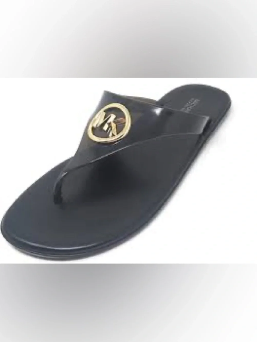Michael Kors Black Jelly Thong Sandals with Gold MK Medallion-8